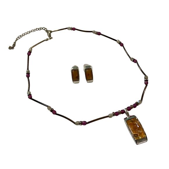 Kenneth Cole Necklace Earring Set 16" Signed Multi Media Costume Fashionable - Picture 1 of 11